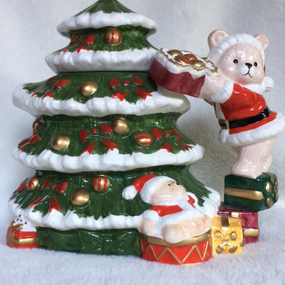 World Bazaar Cute Teddy Bear in Santa Suit Christmas Tree teapot hand painted - Picture 1 of 13